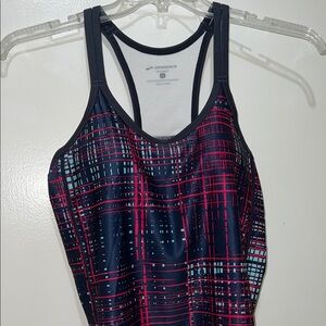 Brooks Red and Blue Fitted Graphic Tank Top with Zippered Pocket Never Worn - XL